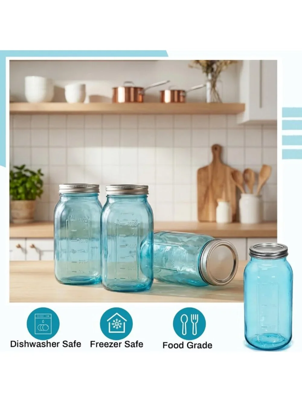 3 Pcs 64 oz Glass Mason Jars Set - Airtight Canning & Fermenting Containers